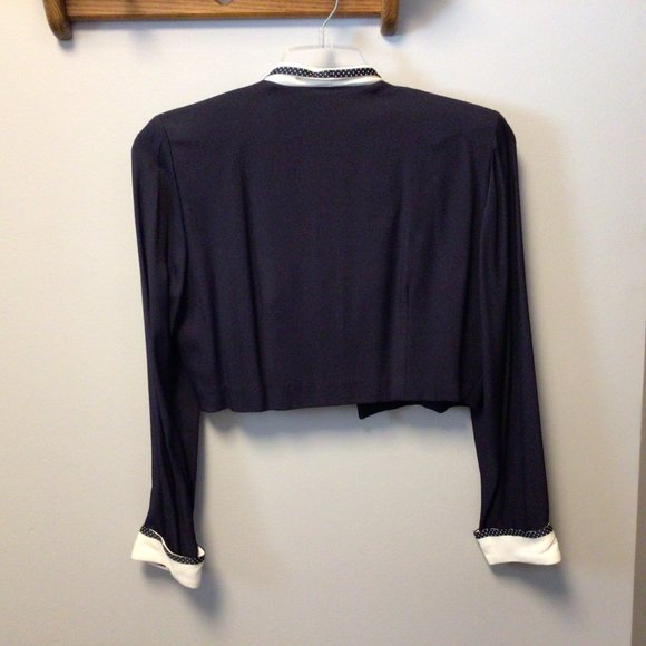 J.S.J. Petites Navy Blue sleeveless dress w/matching jacket w/white trim - Picture 6 of 11